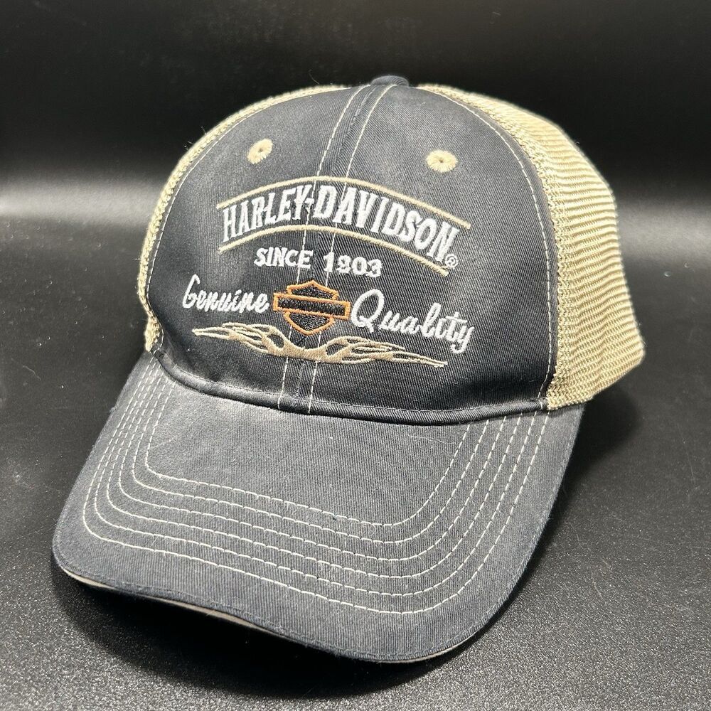 Harley Davidson Trucker Hat Men's Adjustable Black Snap Back Eureka Springs